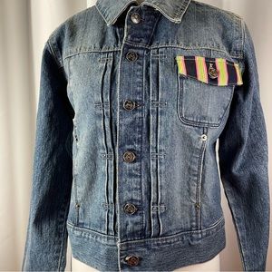 Tie One On NY Cropped Denim Jacket Trimmed with Ribbon Size M